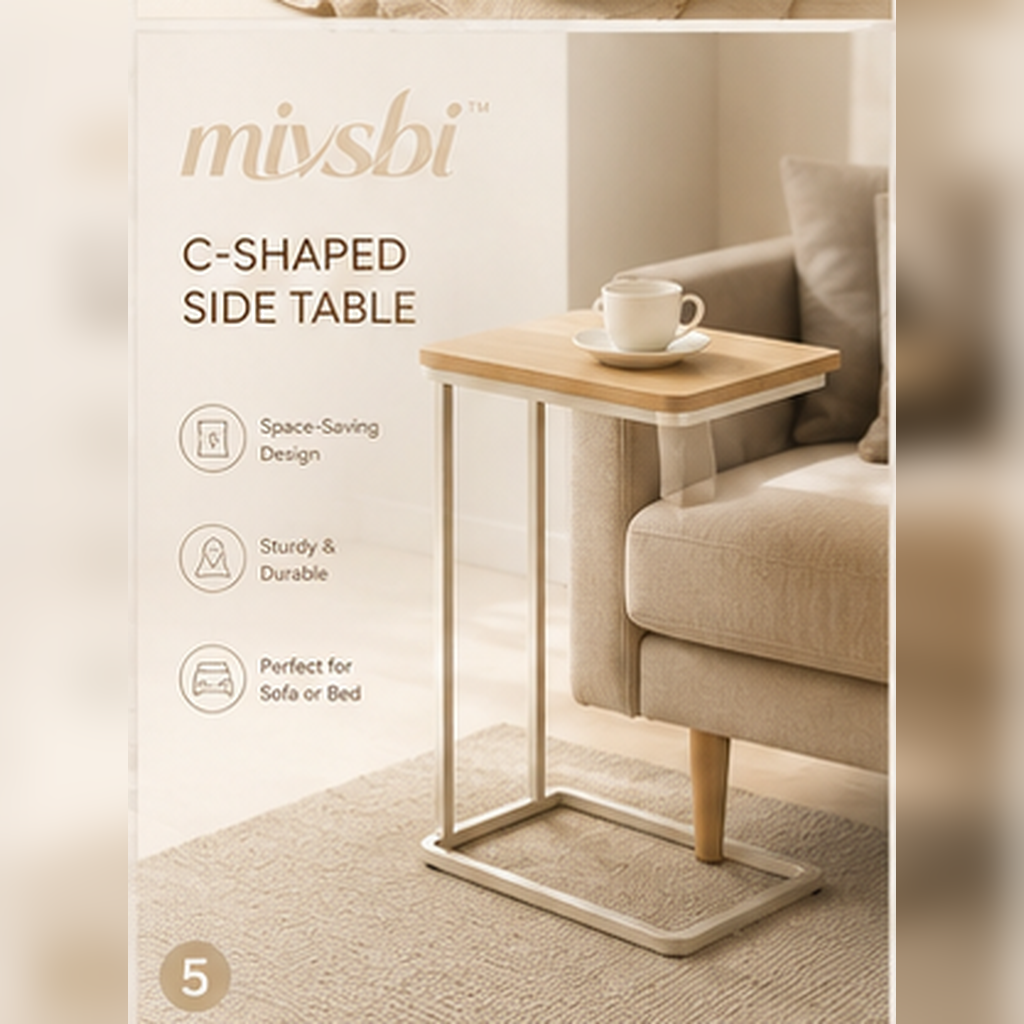 mivsbi modern sculptural c-shaped sofa side table