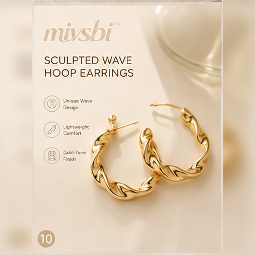 mivsbi sculpted wave gold-tone hoop earrings