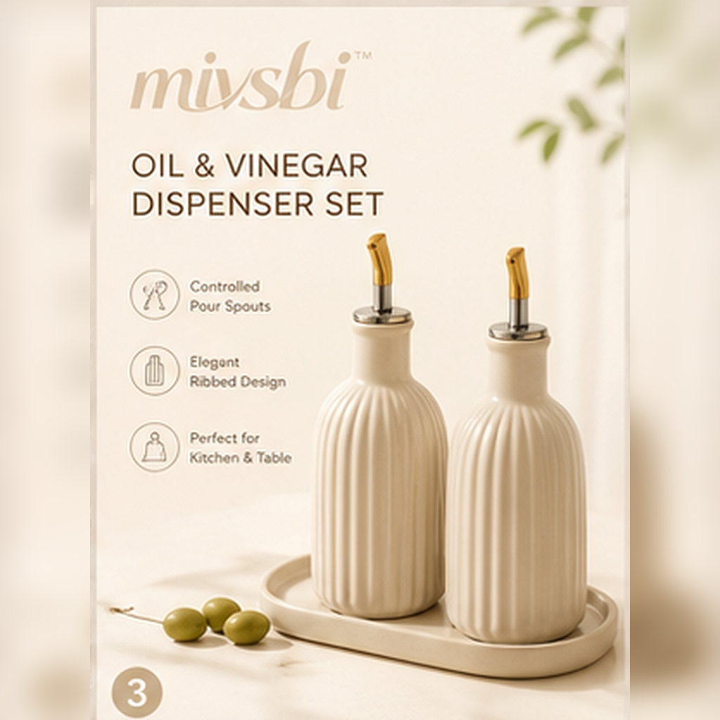 mivsbi ribbed stoneware olive oil and vinegar dispenser set